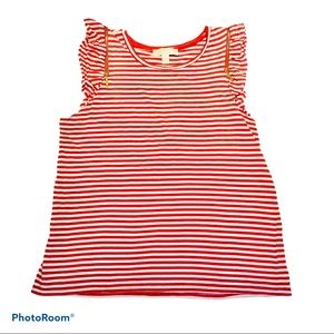Michael Kors Coral Striped Flutter Sleeve Top